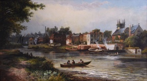 River Thames at Isleworth with All Saints Church &amp; The London Apprentice Pub