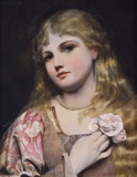 Portrait of a Young Woman with a Pearl Necklace &amp; Rose
