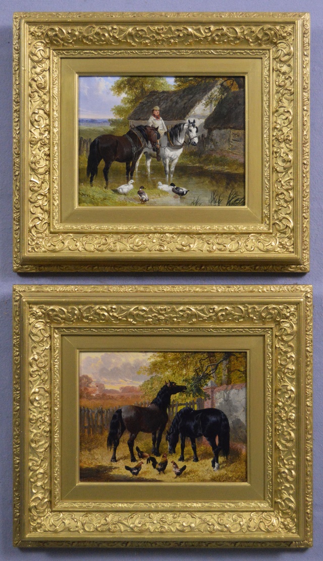 Farmyard Scene of a figure with Horses & Ducks & Farmyard Scene with Horses & Chickens